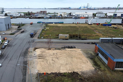 Luftaufnahme der Kaperstraße im Fischereihafen Bremerhaven